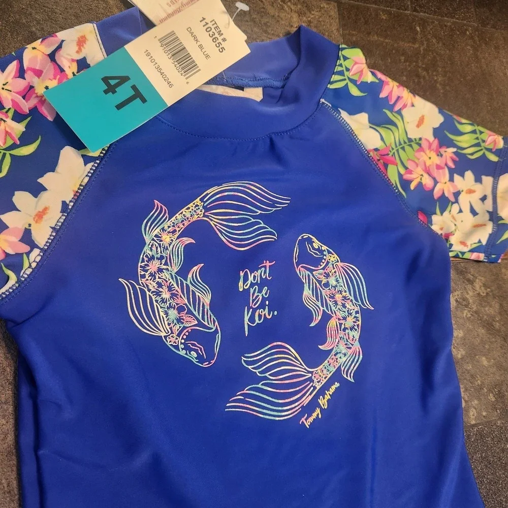 Tommy Bahama Girls Swim 4T 2-Piece Short Sleeve Top Rash Guard upf 50 NWT